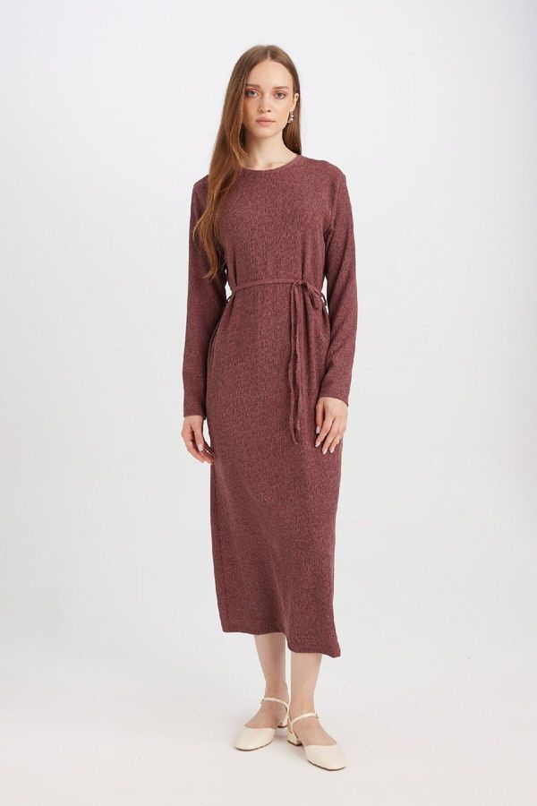 DEFACTO DEFACTO Regular Fit Crepe Long Sleeve Midi Dress