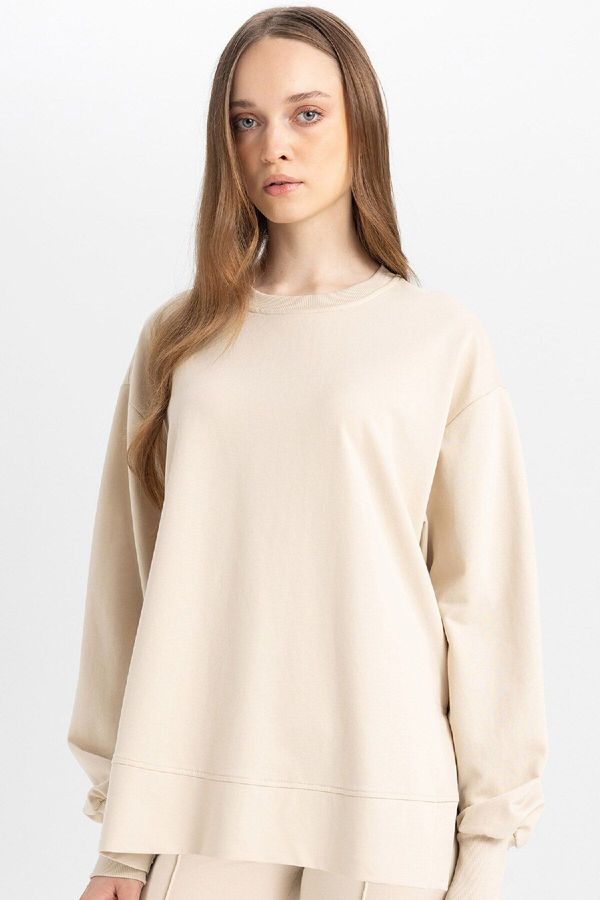 DEFACTO DEFACTO Regular Fit Crew Neck Basic Plain Sweatshirt Tunic