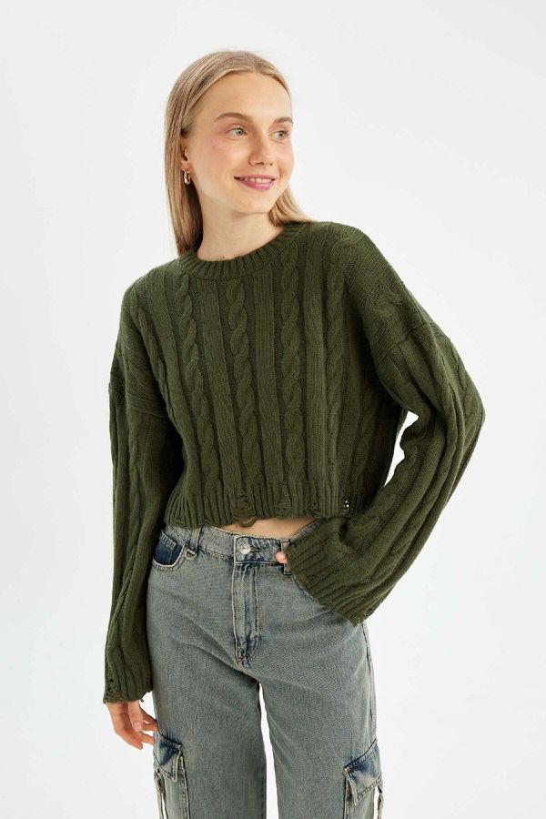 DEFACTO DEFACTO Regular Fit Crew Neck Hair Knitted Sweater