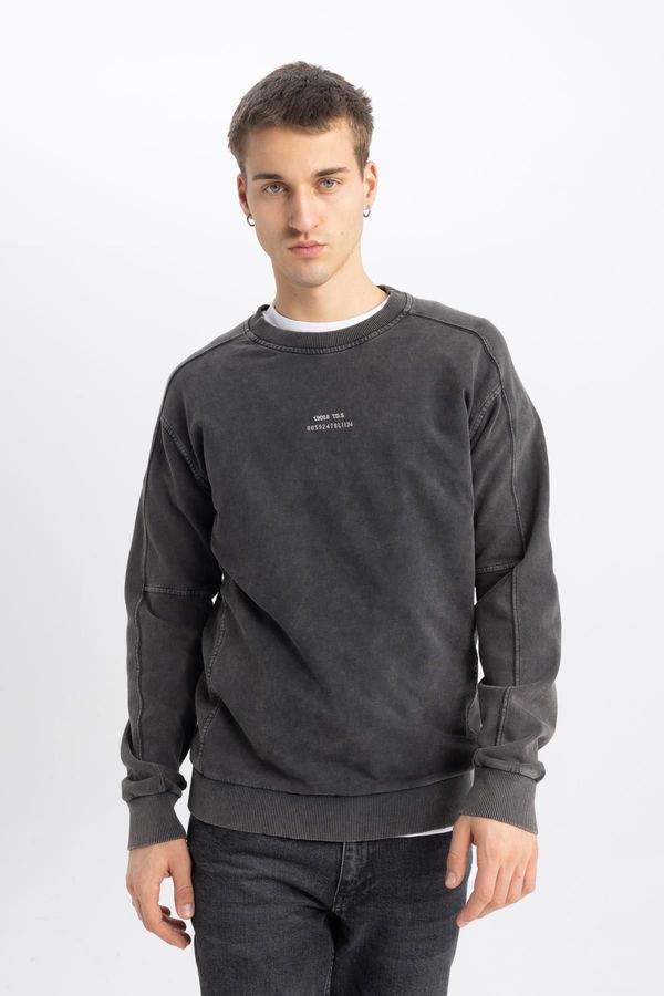 DEFACTO DEFACTO Regular Fit Crew Neck Printed Washed Pale Effect Sweatshirt