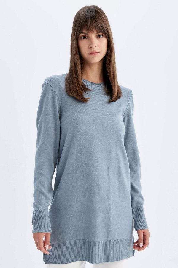 DEFACTO DEFACTO Regular Fit Crew Neck Slit Basic Plain Knitwear Sweater Tunic