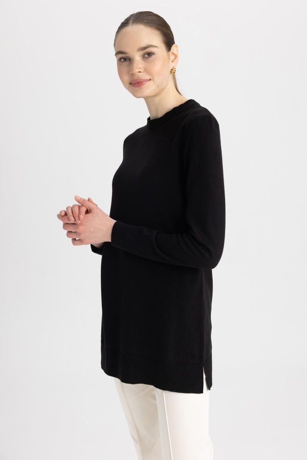 DEFACTO DEFACTO Regular Fit Crew Neck Slit Basic Plain Knitwear Sweater Tunic