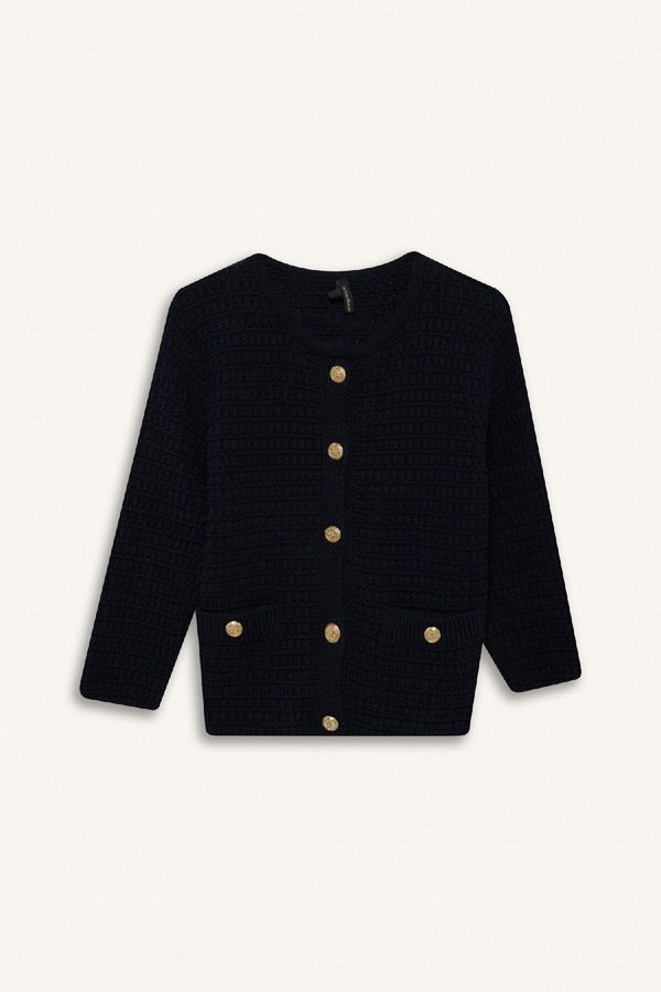 DEFACTO DEFACTO Regular Fit Crew Neck Textured Buttoned Cardigan