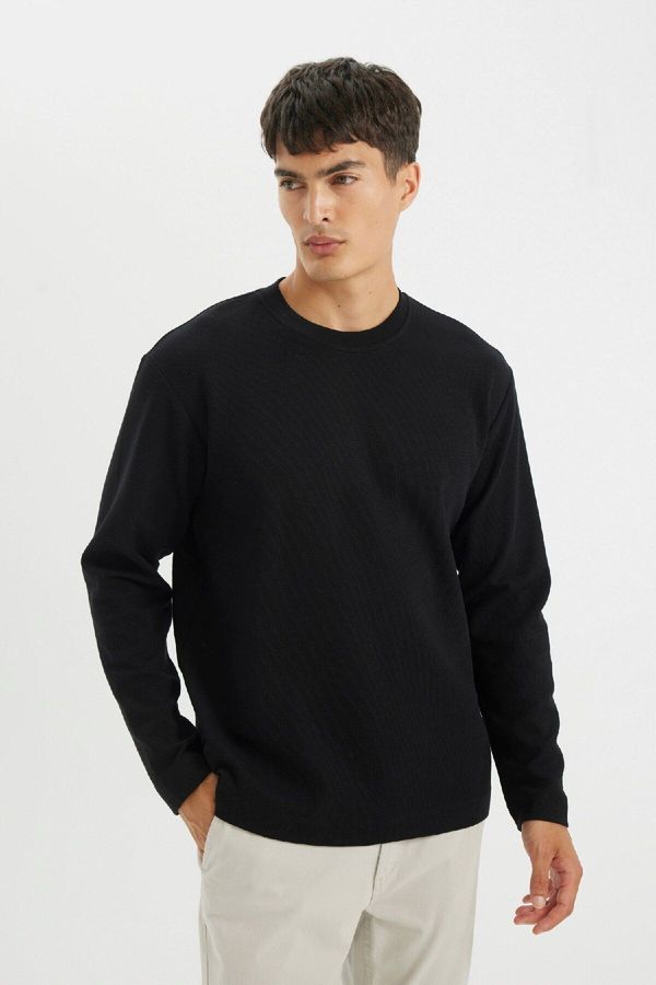 DEFACTO DEFACTO Regular Fit Crew Neck Waffle Long Sleeve T-Shirt