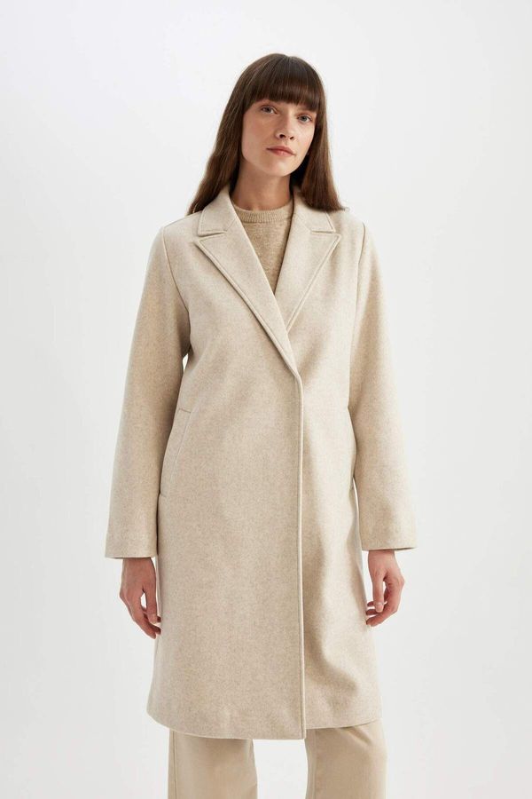 DEFACTO DEFACTO Regular Fit Double Breasted Collar Snap Fastener Pocket Long Cashmere Coat