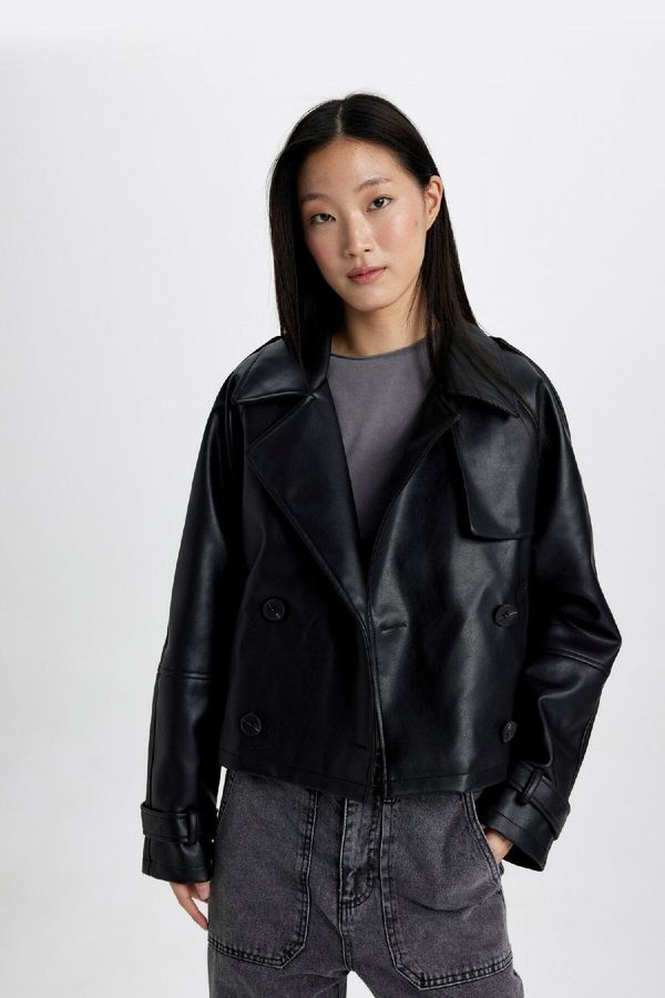 DEFACTO DEFACTO Regular Fit Faux Leather Jacket Coat