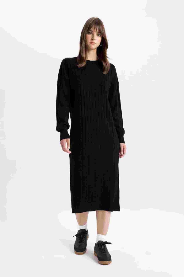 DEFACTO DEFACTO Regular Fit Half Turtleneck Basic Plain Long Sleeve Knit Dress