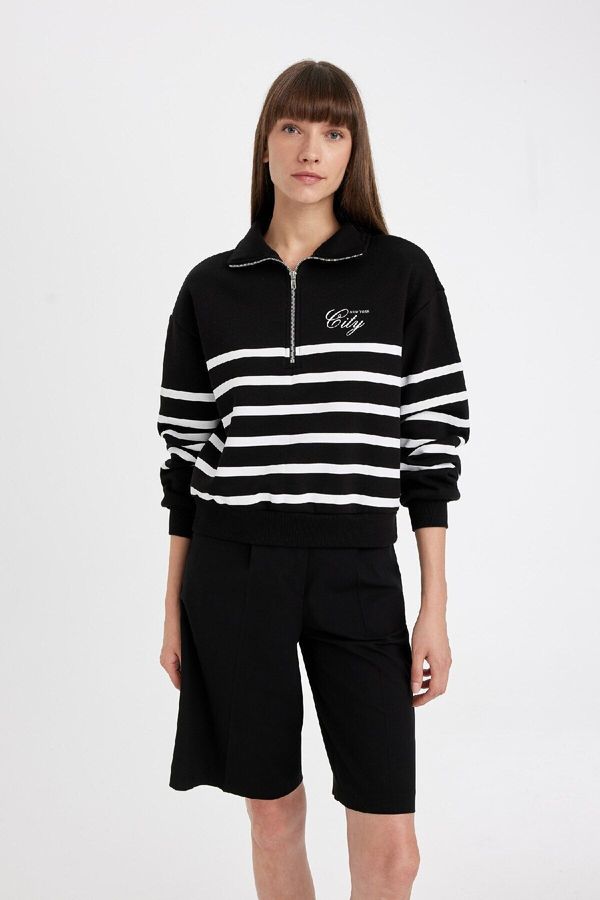 DEFACTO DEFACTO Regular Fit Half Zip Striped Thick Casual Sweatshirt