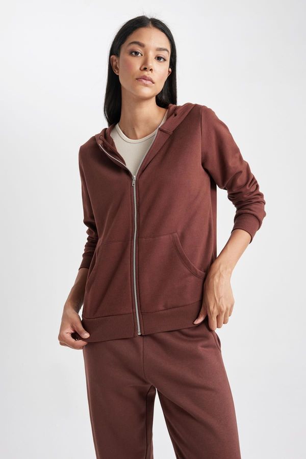 DEFACTO DEFACTO Regular Fit Hooded Thin Sweatshirt Fabric Cardigan