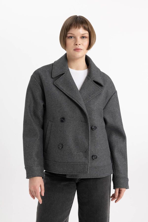 DEFACTO DEFACTO Regular Fit Jacket Collar Button Closure Short Knit Coat