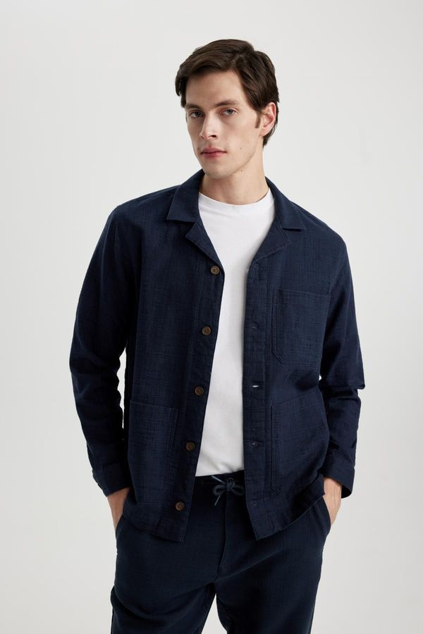 DEFACTO DEFACTO Regular Fit Open Collar Cotton Shirt Jacket