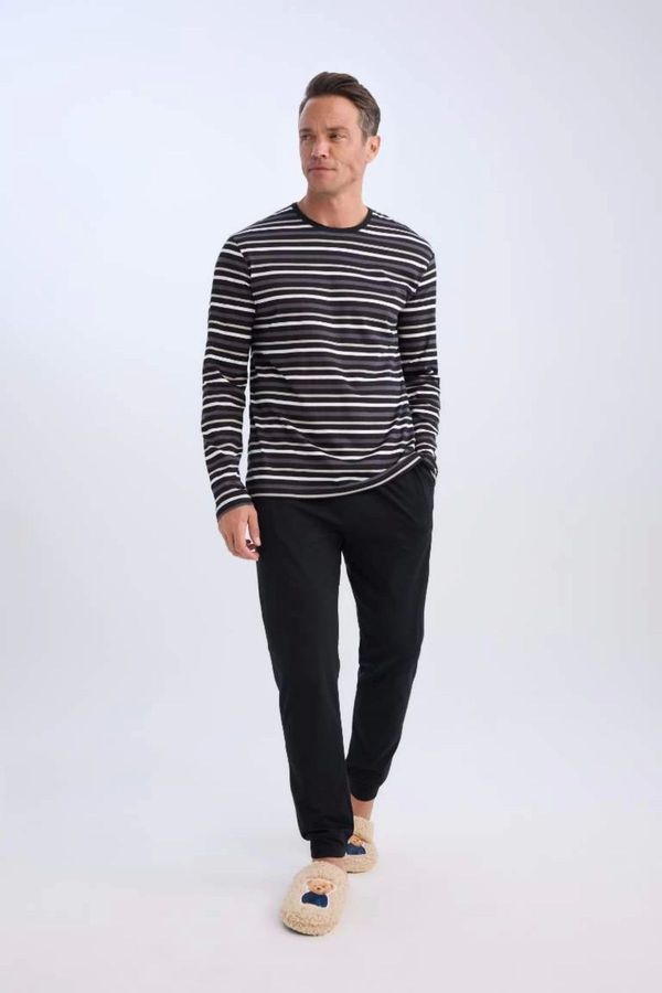 DEFACTO DEFACTO Regular Fit Pajama Set Crew Neck Striped Long Sleeve Top Long Bottom