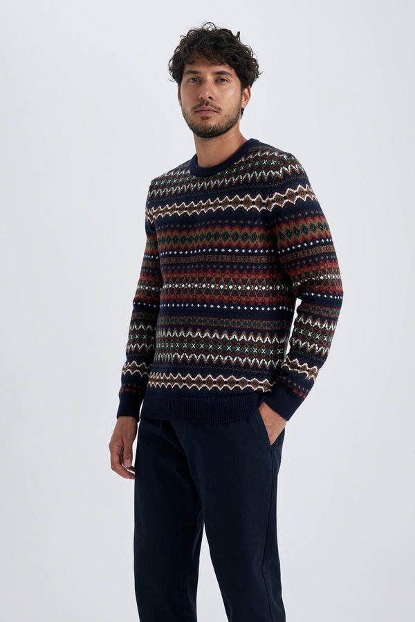 DEFACTO DEFACTO Regular Fit Patterned Crew Neck Sweater