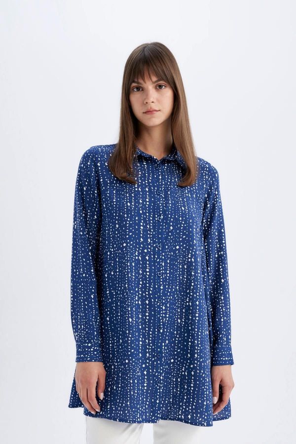 DEFACTO DEFACTO Regular Fit Patterned Viscose Long Sleeve Shirt Tunic