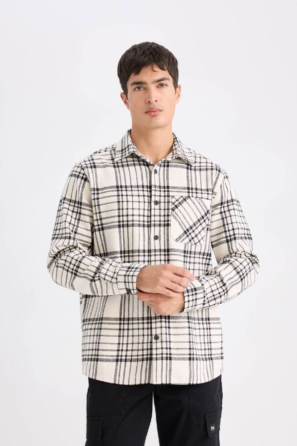 DEFACTO DEFACTO Regular Fit Plaid Flannel Pocket Detail Long Sleeve Shirt