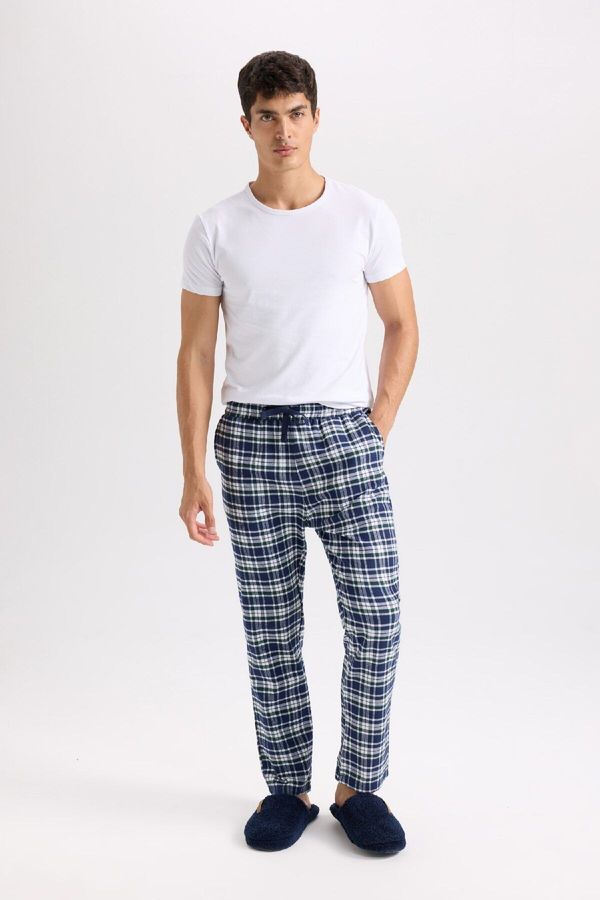 DEFACTO DEFACTO Regular Fit Plaid Tied Waist Straight Leg Pocket Long Length Pajama Bottoms