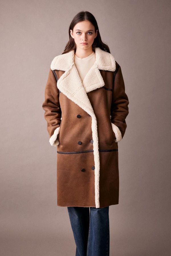 DEFACTO DEFACTO Regular Fit Plush Lining Suede Coat Parka