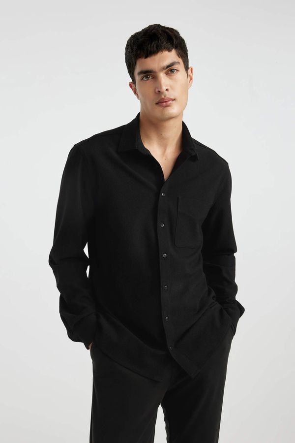 DEFACTO DEFACTO Regular Fit Polo Collar Crinkle Long Sleeve Shirt