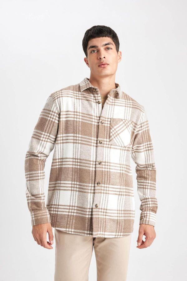 DEFACTO DEFACTO Regular Fit Polo Collar Plaid Cotton Long Sleeve Shirt