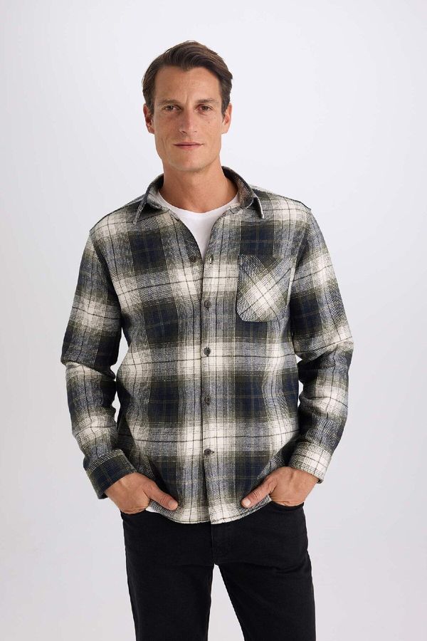 DEFACTO DEFACTO Regular Fit Polo Collar Plaid Flannel Long Sleeve Shirt