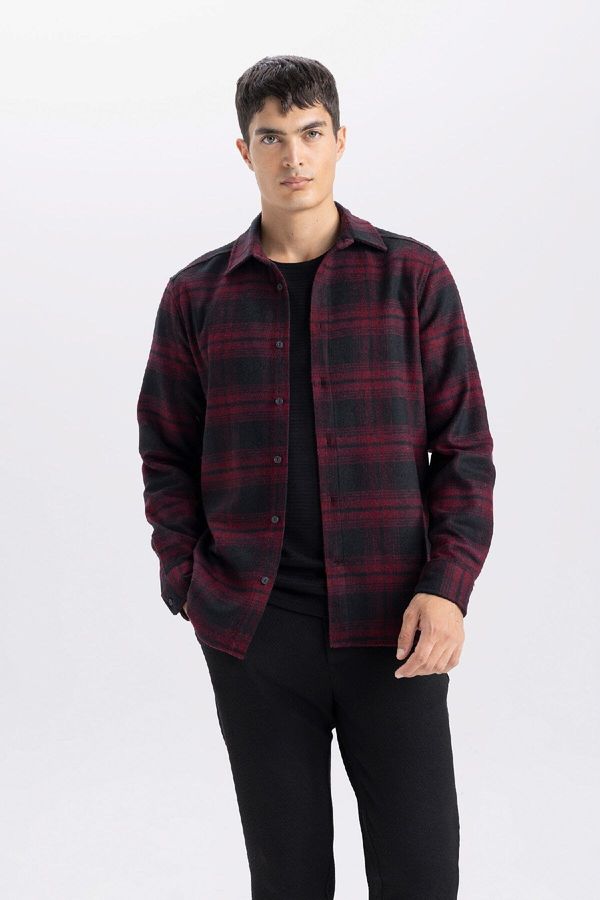 DEFACTO DEFACTO Regular Fit Polo Collar Plaid Flannel Long Sleeve Shirt