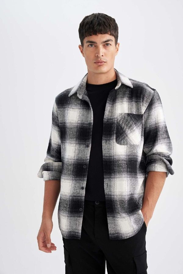 DEFACTO DEFACTO Regular Fit Polo Collar Plaid Flannel Long Sleeve Shirt