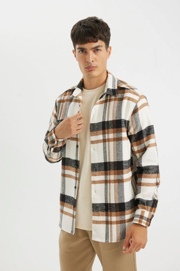 DEFACTO DEFACTO Regular Fit Polo Collar Plaid Flannel Long Sleeve Shirt D4283AX24WN