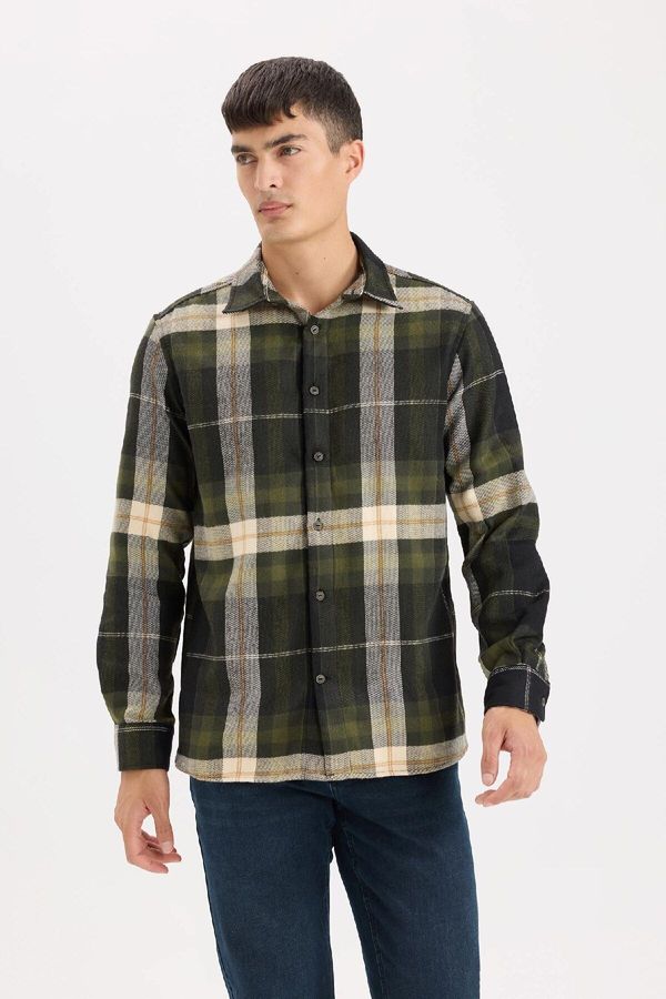 DEFACTO DEFACTO Regular Fit Polo Collar Plaid Flannel Long Sleeve Shirt