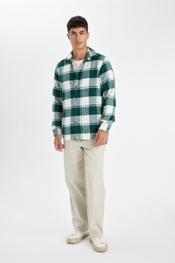 DEFACTO DEFACTO Regular Fit Polo Collar Plaid Flannel Long Sleeve Shirt