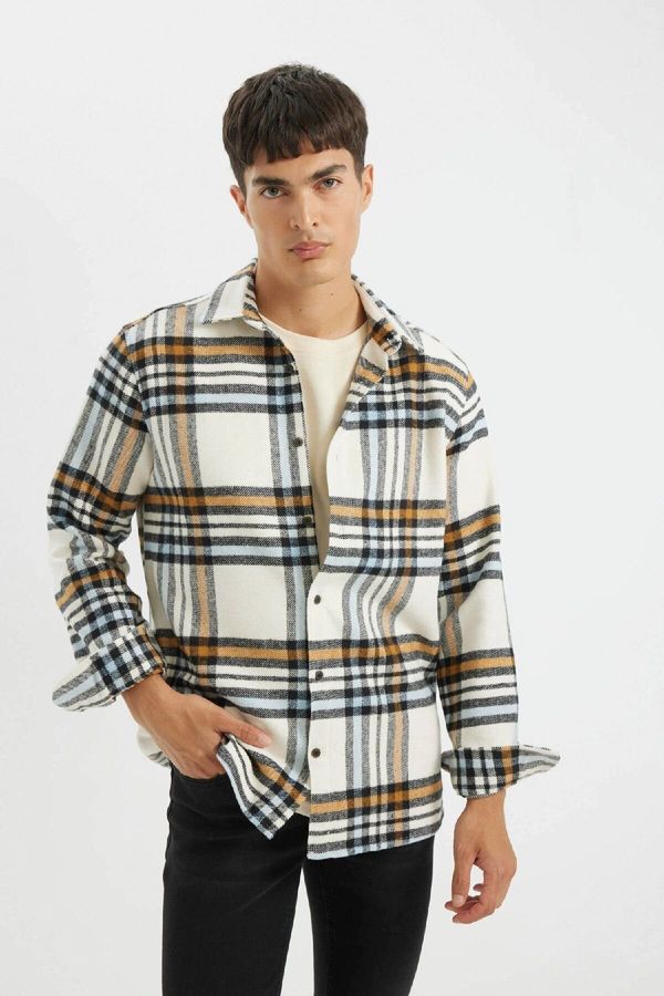 DEFACTO DEFACTO Regular Fit Polo Collar Plaid Flannel Long Sleeve Shirt