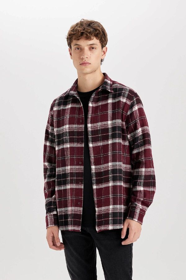 DEFACTO DEFACTO Regular Fit Polo Collar Plaid Flannel Long Sleeve Shirt