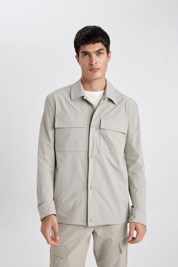 DEFACTO DEFACTO Regular Fit Polo Collar Snap Closure Pocket Shirt Jacket
