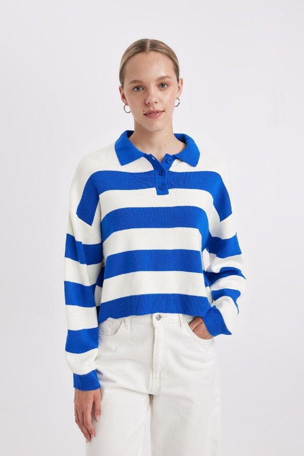 DEFACTO DEFACTO Regular Fit Polo Collar Striped Knitwear Sweater