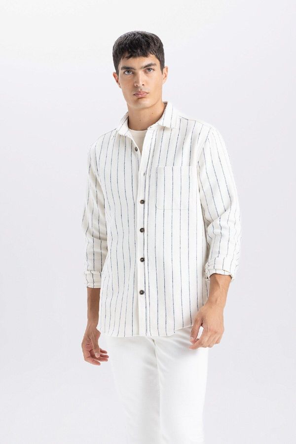 DEFACTO DEFACTO Regular Fit Polo Collar Striped Lumberjack Long Sleeve Shirt