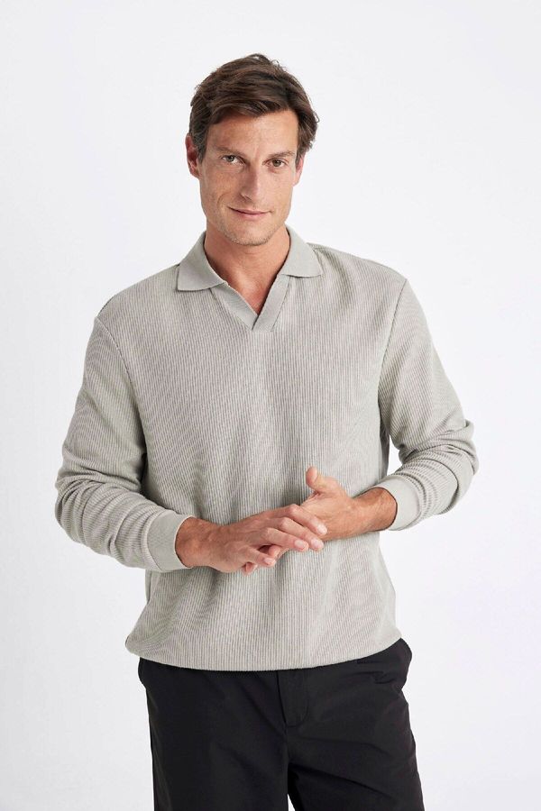 DEFACTO DEFACTO Regular Fit Polo Neck Jacquard Sweatshirt