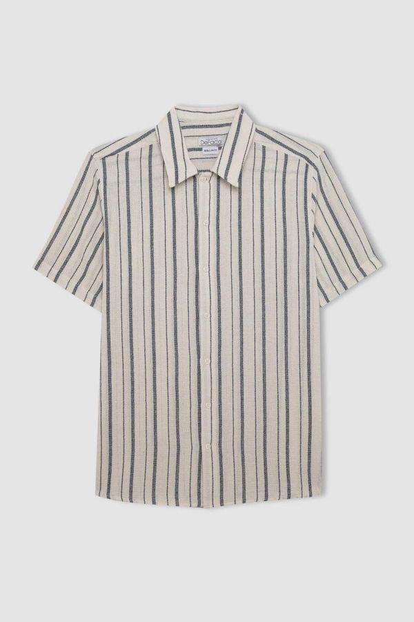 DEFACTO DEFACTO Regular Fit Polo Neck Striped Cotton Short Sleeve Shirt