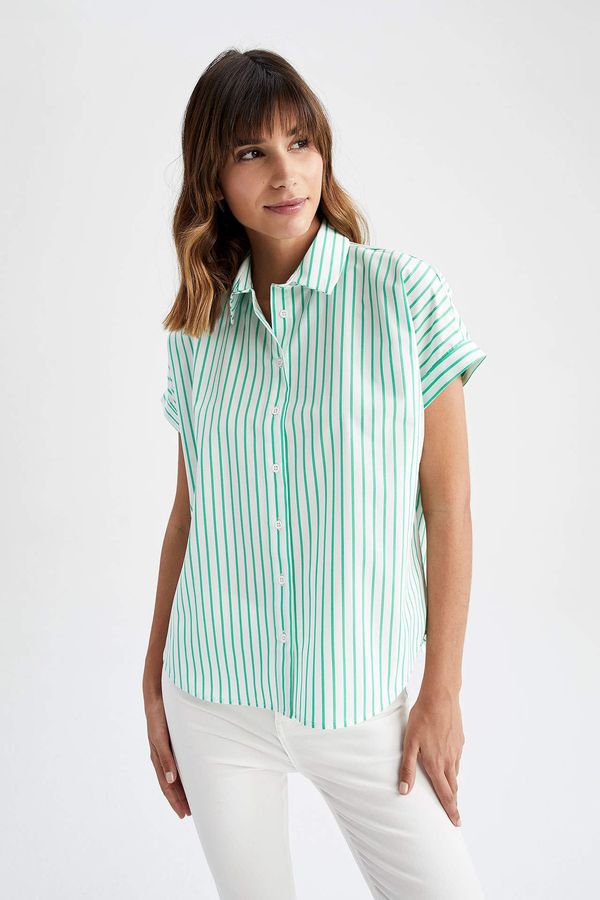 DEFACTO DEFACTO Regular Fit Short Sleeve Striped Poplin Shirt