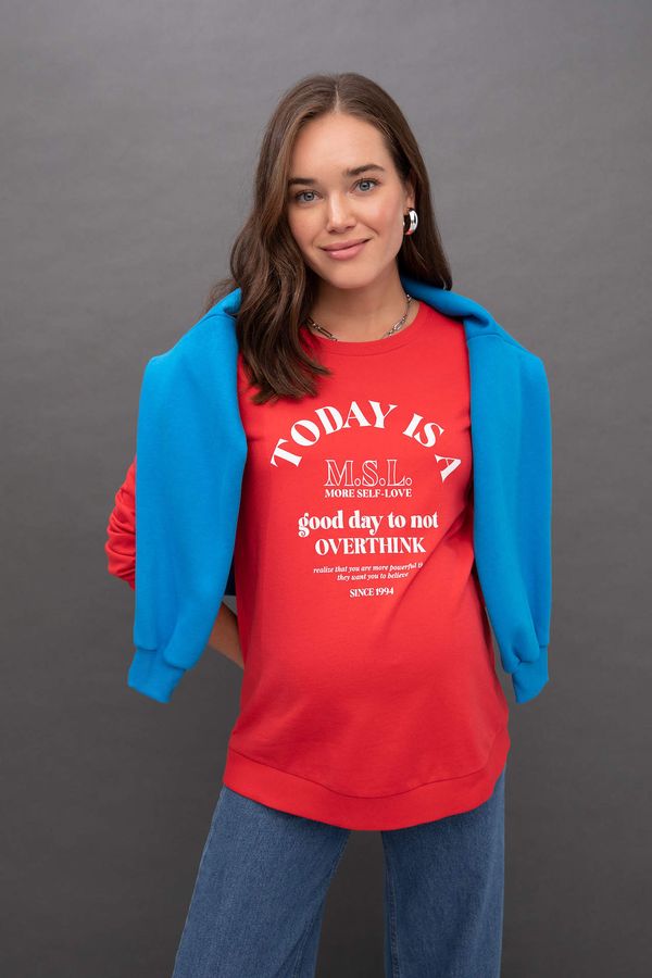 DEFACTO DEFACTO Regular Fit Slogan Printed Maternity Sweatshirt