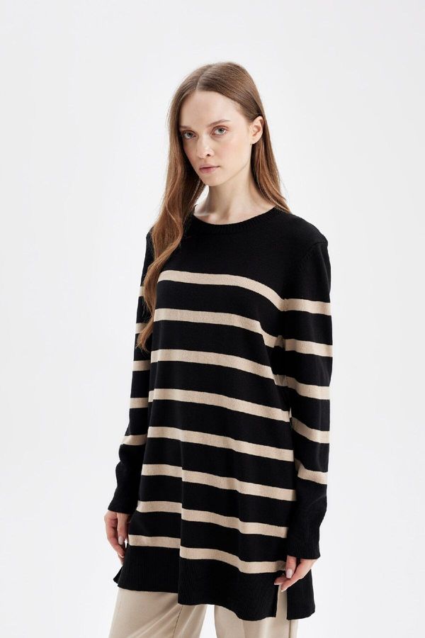 DEFACTO DEFACTO Regular Fit Striped Crew Neck Tunic Sweater