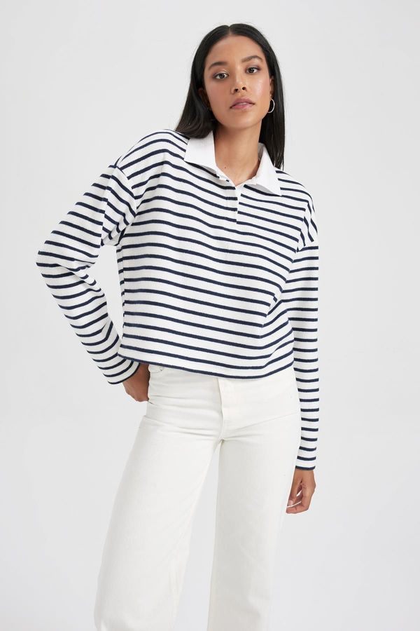 DEFACTO DEFACTO Regular Fit Striped Polo Neck Sweatshirt