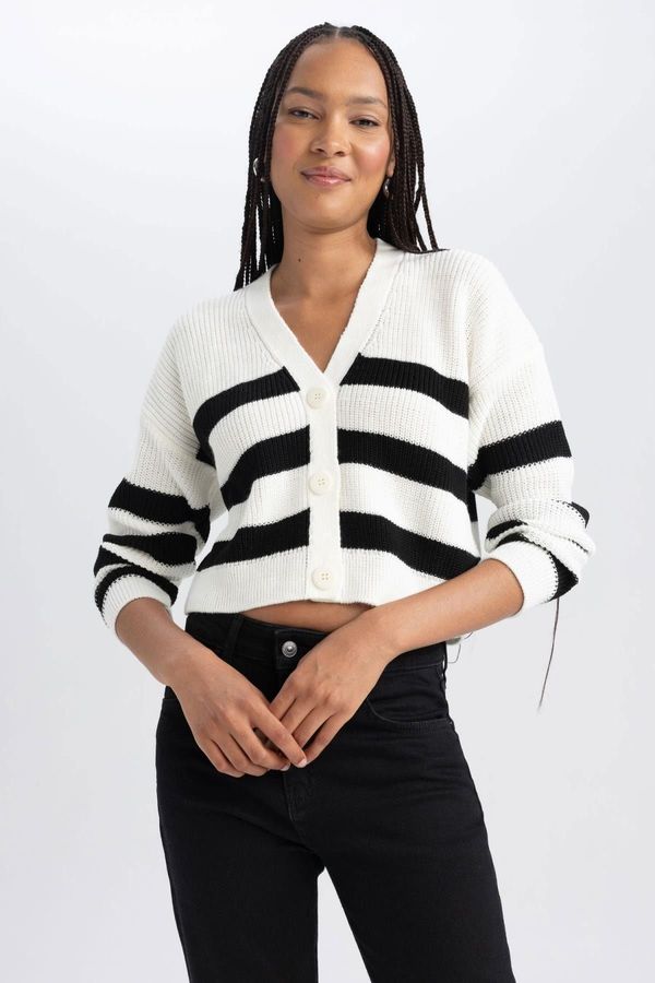 DEFACTO DEFACTO Regular Fit Striped V-Neck Cardigan