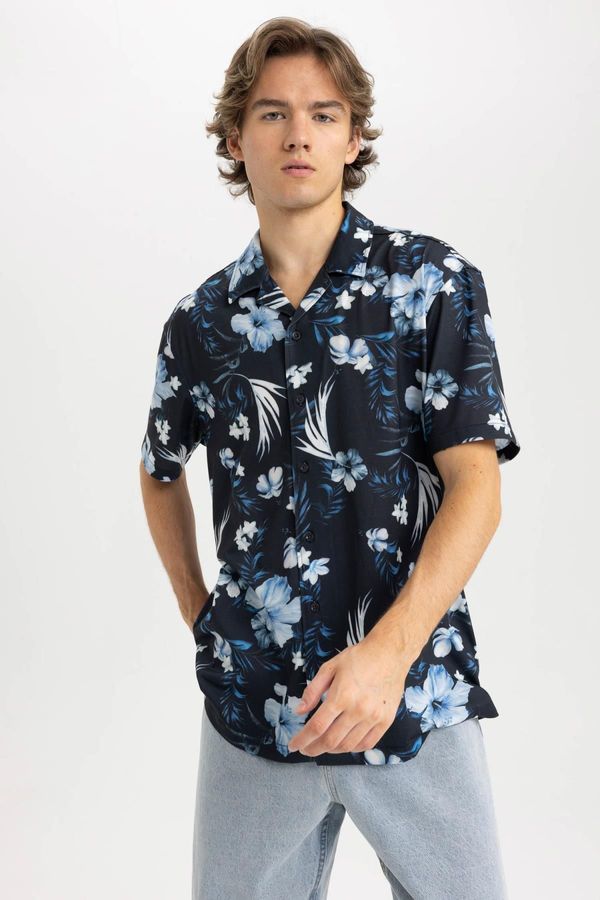 DEFACTO DEFACTO Regular Fit Wide Collar Printed Combed Cotton Short Sleeve Shirt