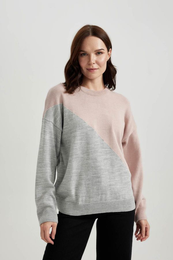 DEFACTO DEFACTO Relax Fit Crew Neck Color Block Sweater