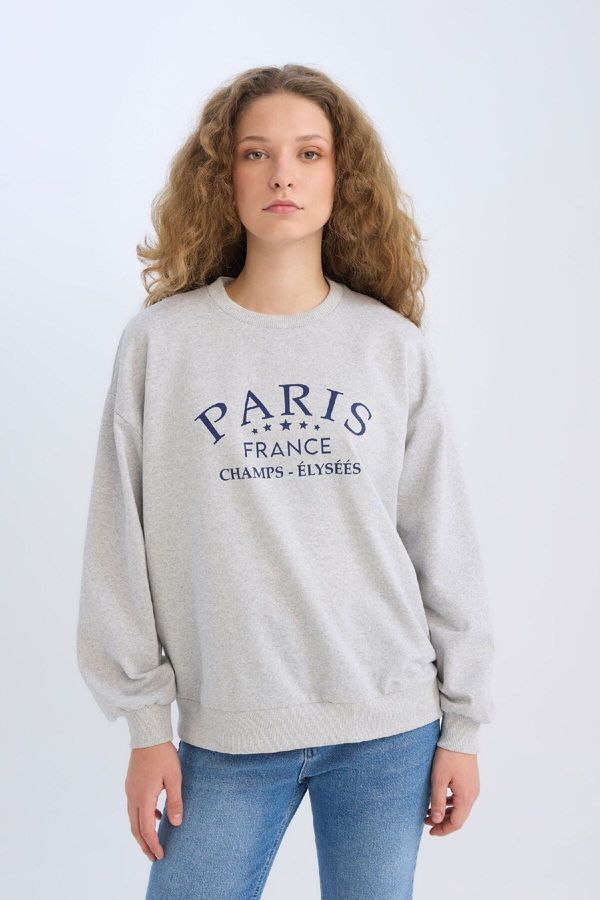 DEFACTO DEFACTO Relax Fit Crew Neck Printed Sweatshirt Fabric Casual Sweatshirt