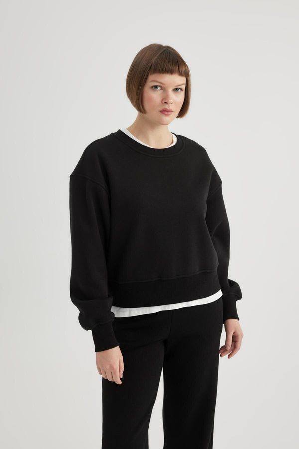 DEFACTO DEFACTO Relax Fit Crew Neck Thick Basic Plain Sweatshirt