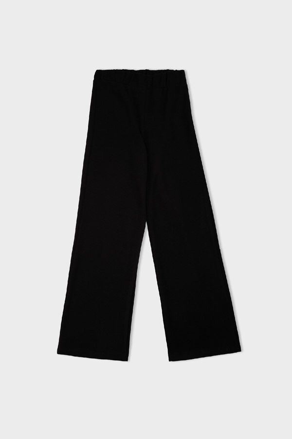 DEFACTO DEFACTO Relax Fit Elastic Waist Thessaloniki Fabric Basic Plain Knit Black Trousers