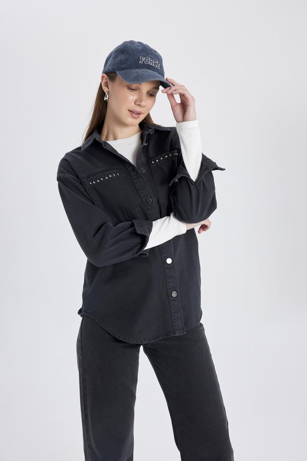 DEFACTO DEFACTO Relax Fit Gabardine Long Sleeve Shirt Tunic