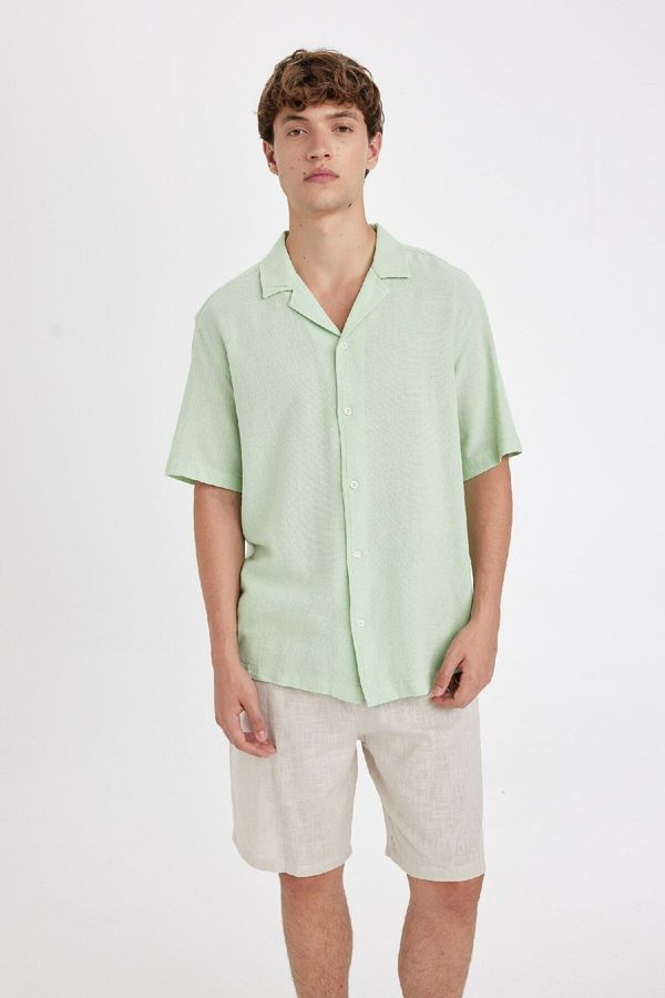 DEFACTO DEFACTO Relax Fit Open Collar Cotton Short Sleeve Shirt