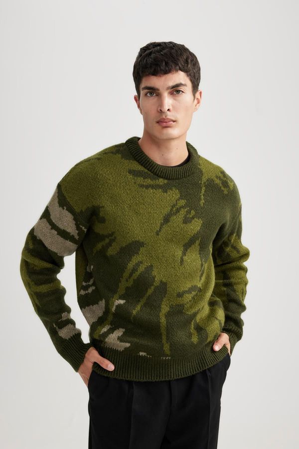 DEFACTO DEFACTO Relax Fit Patterned Crew Neck Knitwear Sweater