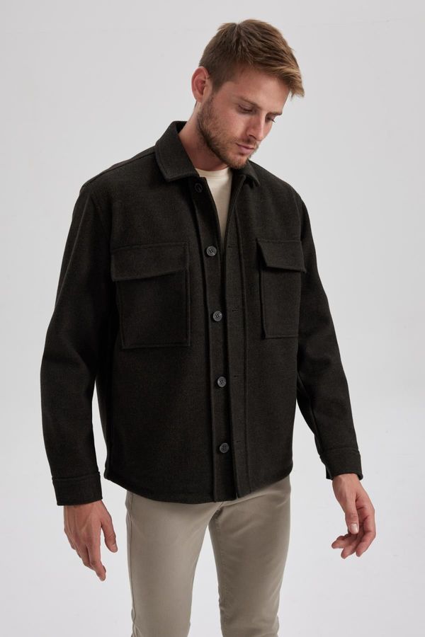 DEFACTO DEFACTO Relax Fit Polo Collar Buttoned Pocket Cashmere Long Sleeve Shirt Jacket